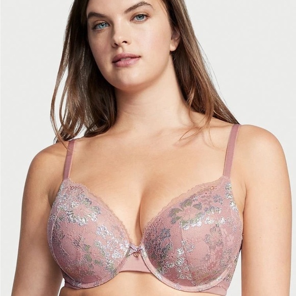 Victoria's Secret Blush Silver Lace Body by VS Perfect Shape PushUP Bra 34D NWT - Picture 3 of 11